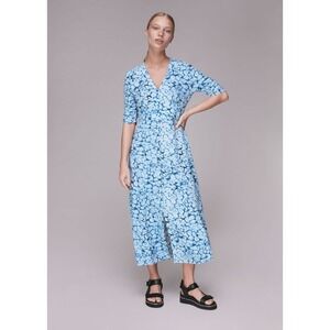 Whistles Button Front Midi Dress Blue Modest Size 6 English Countryside Feminine